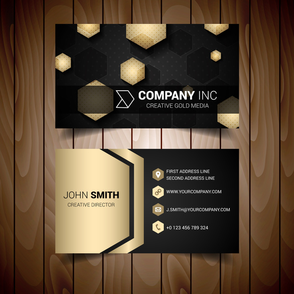 Dark And Gold Hexagonal Abstract Business Card