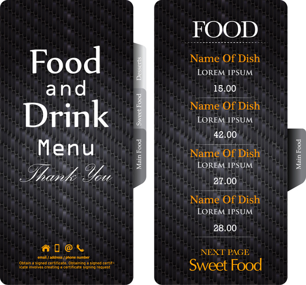 Negro oscuro restaurante menu template
