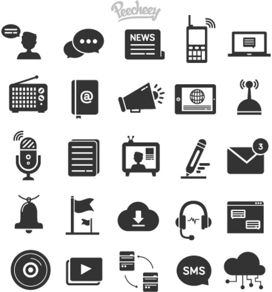 ícones de comunicação cinza escuro