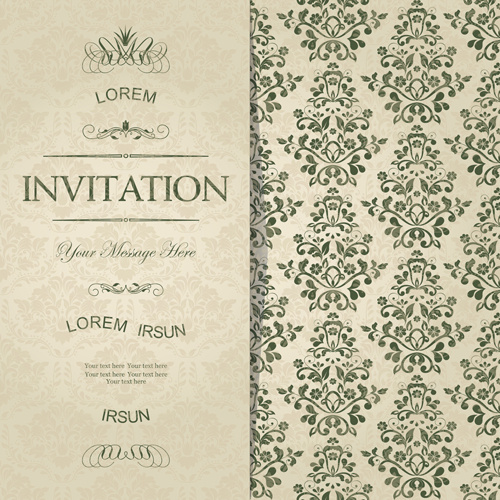 vectores de tarjetas de invitación vintage floral verde oscuro