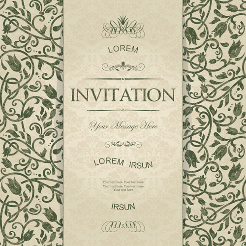 vectores de tarjetas de invitación vintage floral verde oscuro
