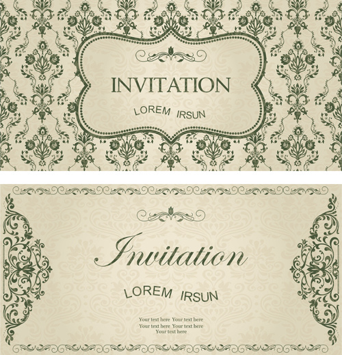 vetor cartões de escuro verde floral vintage convite