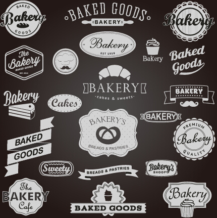 vector de etiquetas panadería vintage oscuro