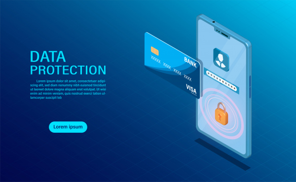 concepto de protección de datos proteger la financiación de datos y la confidencialidad con ilustración isométrica plana de alta seguridad