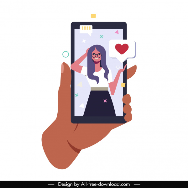 Dating-Anwendung Symbol Smartphone Dame Liebe Nachricht Skizze