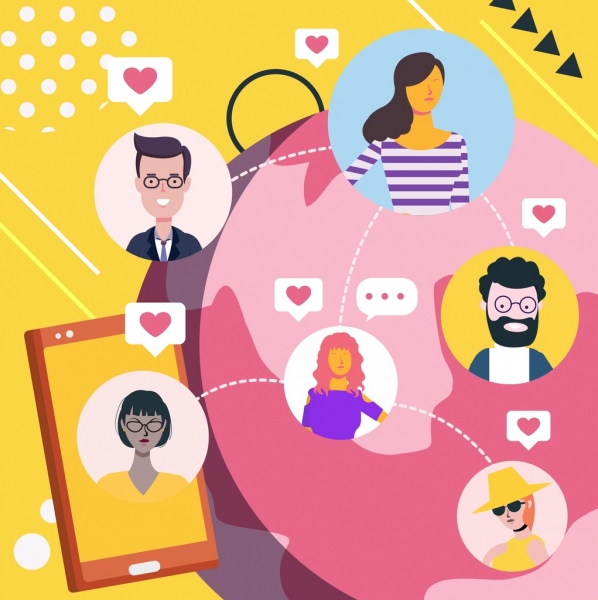 ícones de globo de smartphone de avatar do fundo pessoas namoro