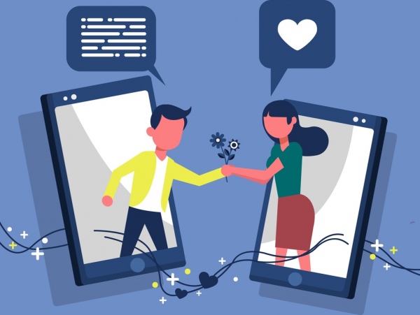 Dating-Technologie-Banner Smartphone Paar Sprechblasen-Symbole