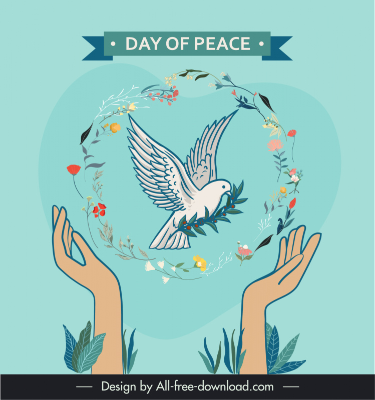 平和の日のポスター手花鳩スケッチ