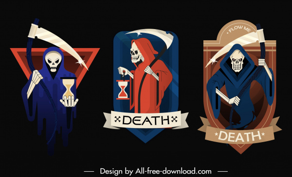 iconos de la muerte aterrador horrible boceto colorido diseño colorido