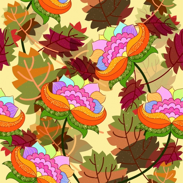 ícones de flores coloridas de fundo decoração desenho animado estilo