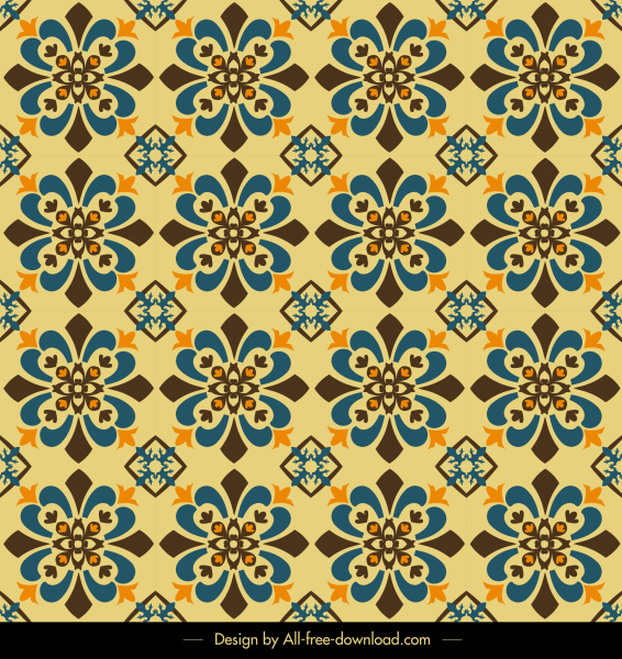 plantilla de patrón de decoración retro de flora bosquejo simétrico de repetición