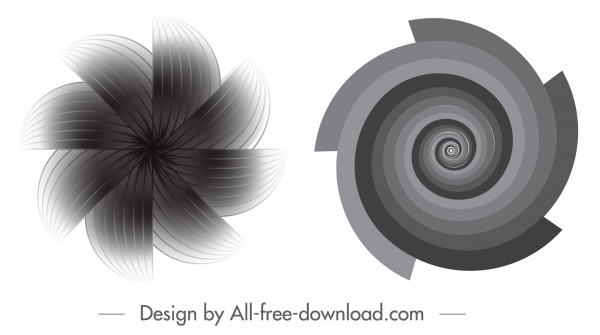decorados com formas de movimento torcido branco preto ilusivo ícones