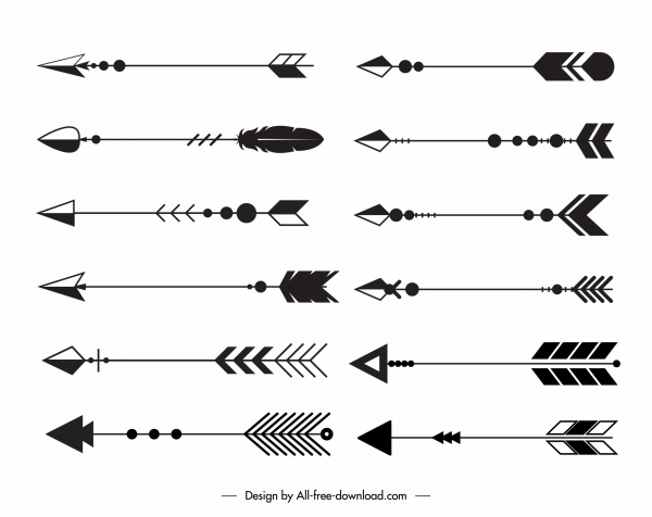 flechas decorativas iconos blanco negro clásico tribal boceto