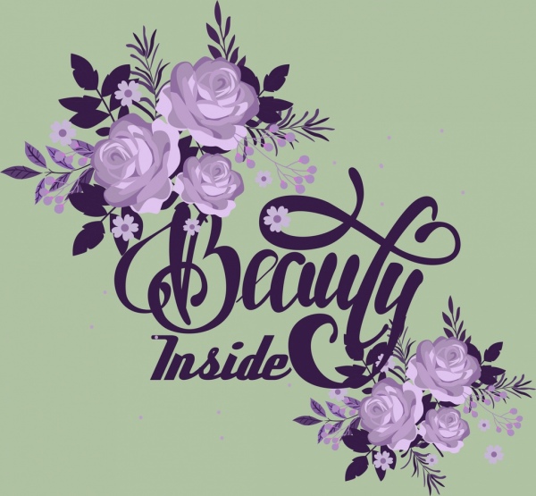 tema de la belleza de fondo decorativo violeta flores diseño caligráfico