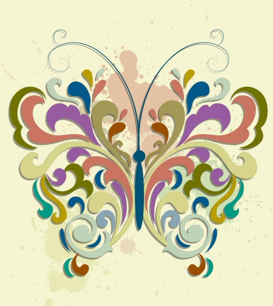 dekoratif latar belakang berwarna-warni kurva grunge desain kupu-kupu layout