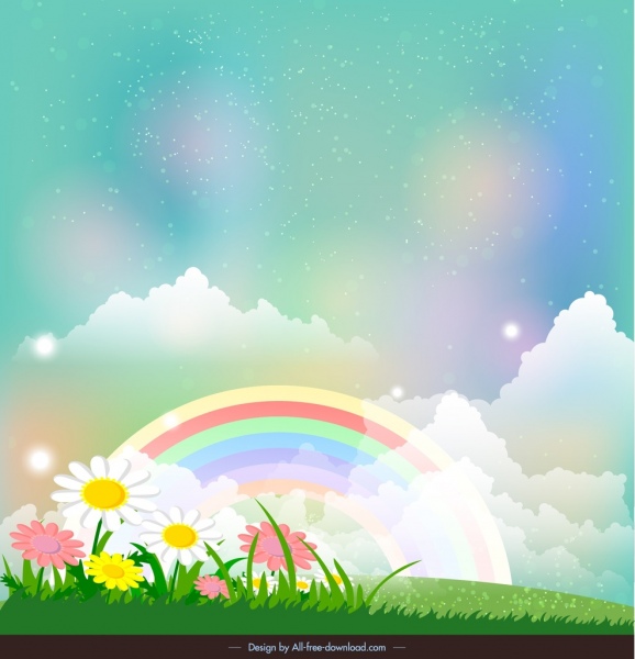 fundo decorativo flor campo arco-íris decoração coloridos brilhos