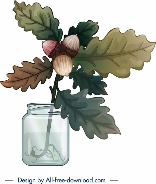 装飾的な背景ガラス瓶栗の葉のアイコン
