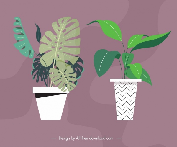 Fond décoratif Pots de plantes icônes coloré design classique