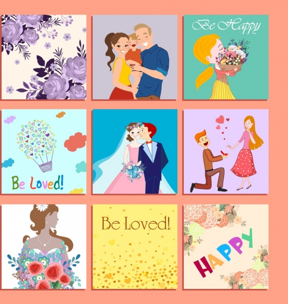 dekorativer Hintergrund setzt Liebe Thema farbenfrohes design