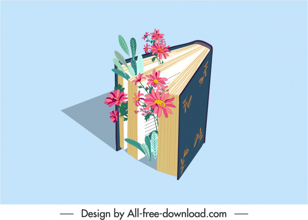 icono libro decorativo flores boceto diseño 3d