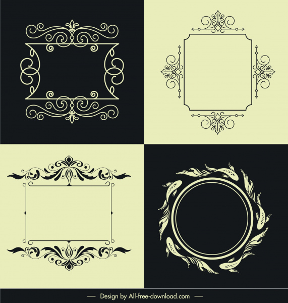 plantillas de marco de borde decorativo elegante formas simétricas retro