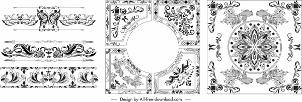 perbatasan dekoratif template hitam putih dekorasi simetris yang elegan