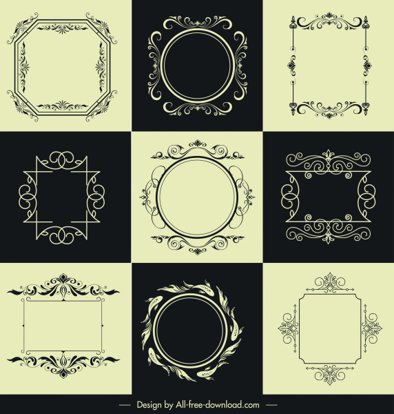 dekoratif kenarlık şablonları zarif retro simetrik şekiller
