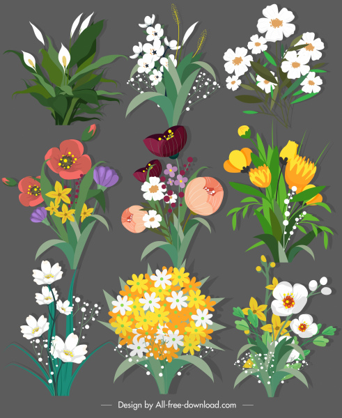 ícones botânicos decorativos esboço clássico colorido