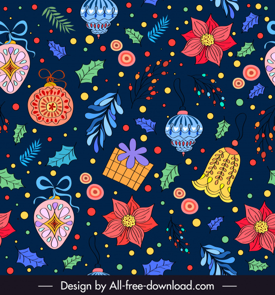 latar belakang natal dekoratif warna-warni elemen handdrawn klasik