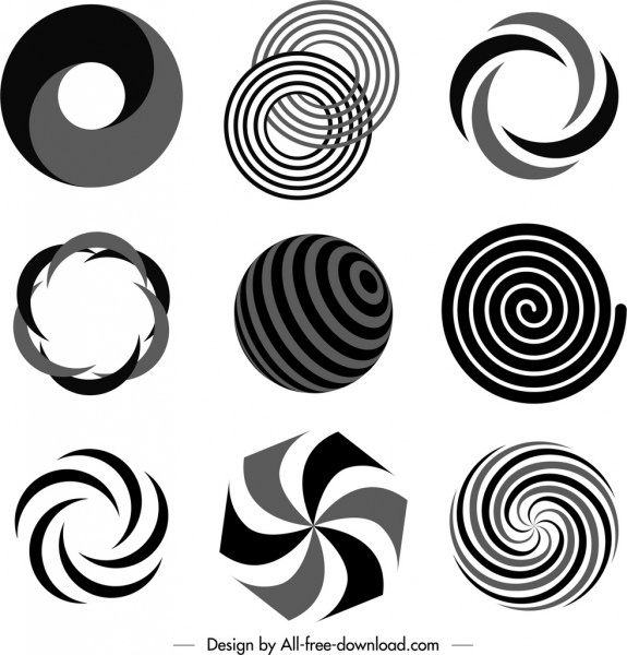 Decorative Circle Shaped Templates Black White Flat Outline