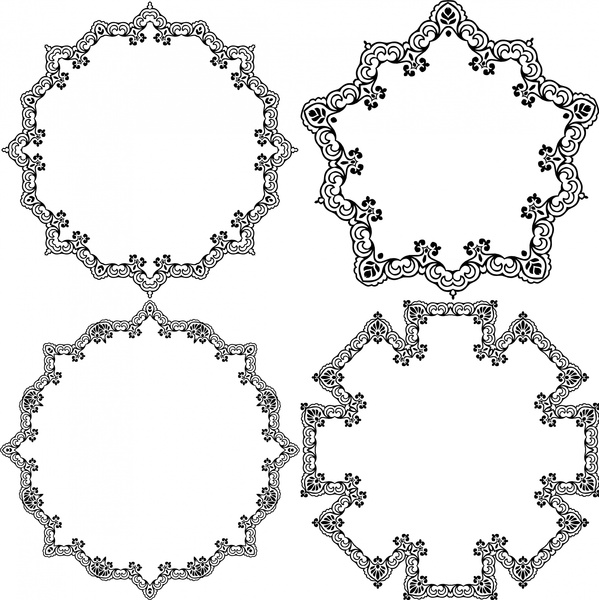 黒い白い古典的な境界線を持つ装飾的な円のイラスト