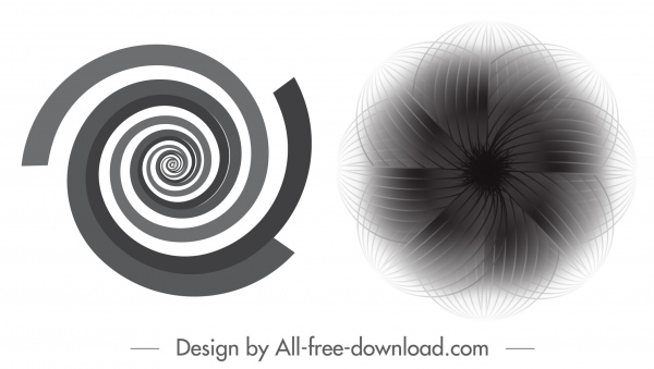 cerchi decorativi modelli nero bianco spirale forme simmetriche