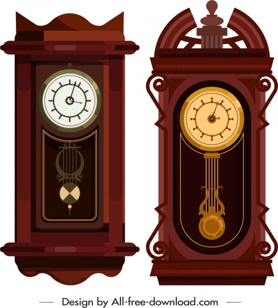 dekoratif saat şablonları zarif kahverengi dekor düz tasarımı