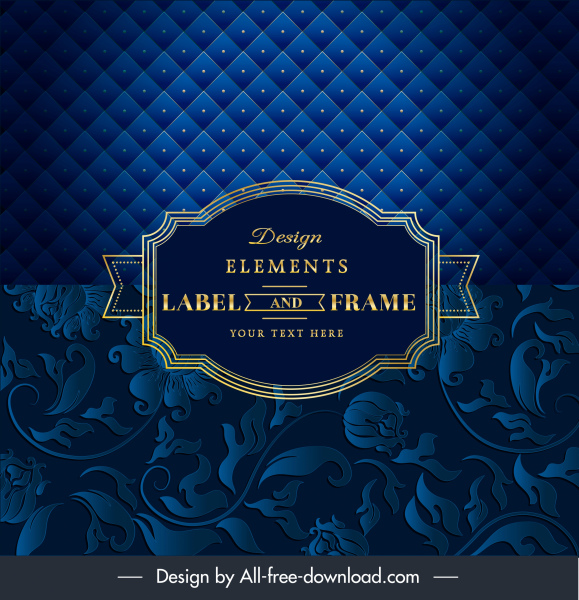 Decorative Cover Template Dark Luxury Blue Floral Frame