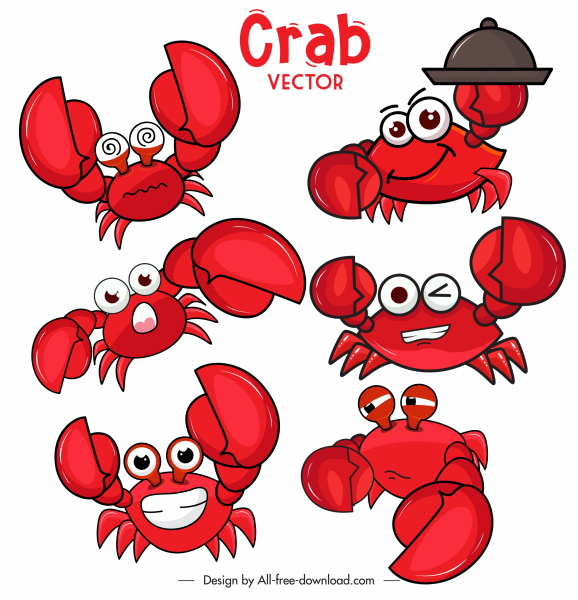 dekorative Krabben Symbole lustige emotionale stilisierte Cartoon-Skizze