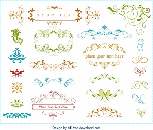 Éléments décoratifs de conception de documents Courbes symétriques classiques