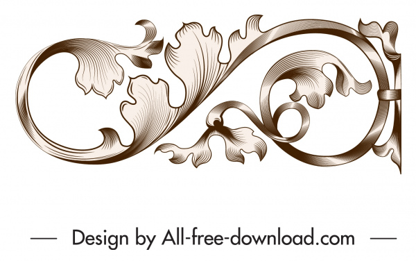 элегантные Ретро цветочные кривые эскиз декоративный элемент