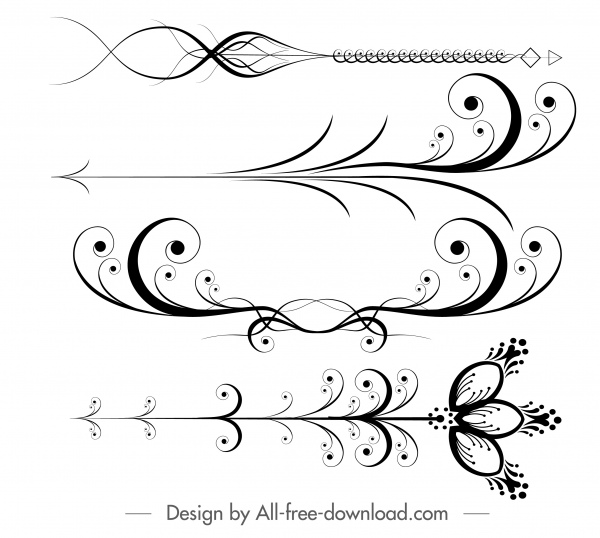 éléments décoratifs noir blanc courbes flore formes de flèches