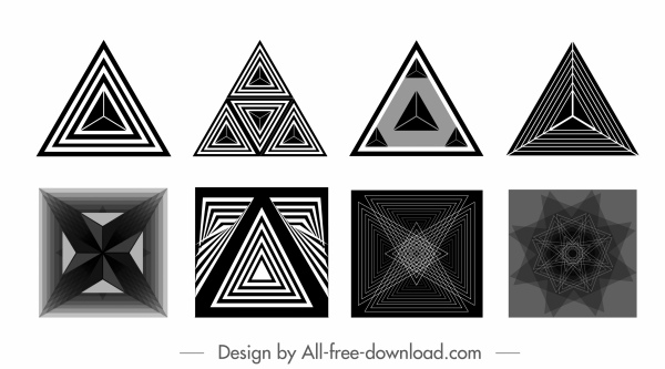 elemen dekoratif dekorasi ilusif simetris geometris hitam putih