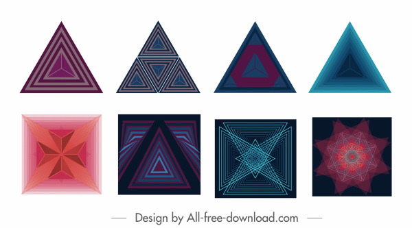 elementos decorativos coloreados triángulo geométrico moderno cuadrados formas