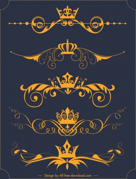 elementos decorativos coroa real decoração simétrica amarela