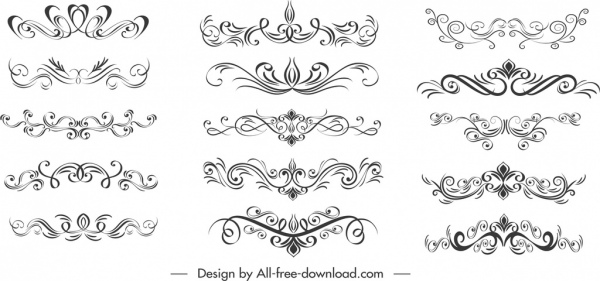 elementy dekoracyjne szablony klasycznego symetrycznego krzywych szkicu