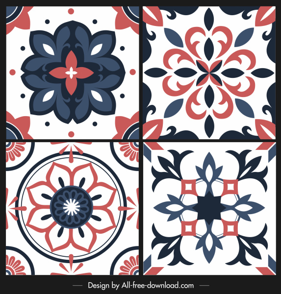padrões europeus decorativos formas simétricas clássicas coloridas
