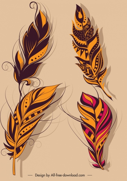 iconos decorativos de plumas decoración esponjosa de color oscuro