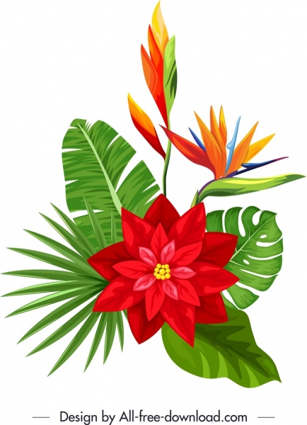 ikon flora dekoratif desain warna-warni modern