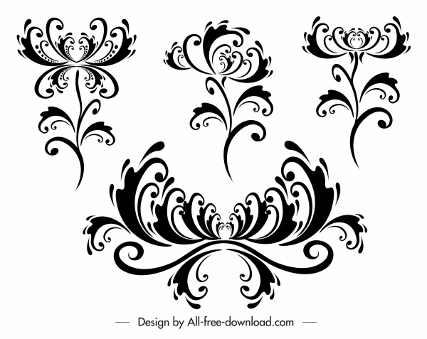 modèles de flore décoratifs courbes symétriques classiques croquis