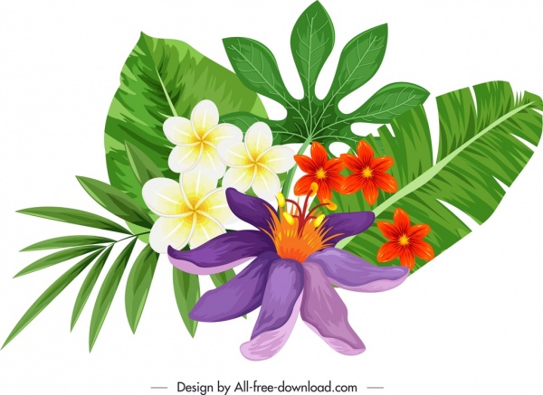 icône de fleur décorative pétales colorés feuilles croquis