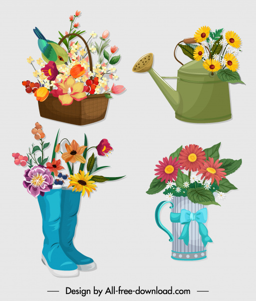 ícones decorativos da flor projeto coloridos dos símbolos