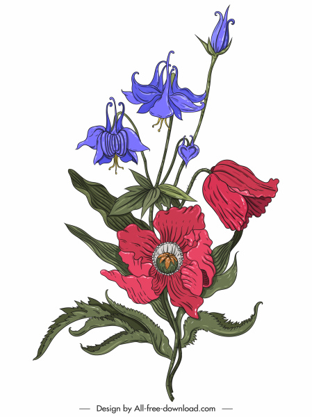 flor decorativa de la pintura de color dibujo flor decoración clásica
