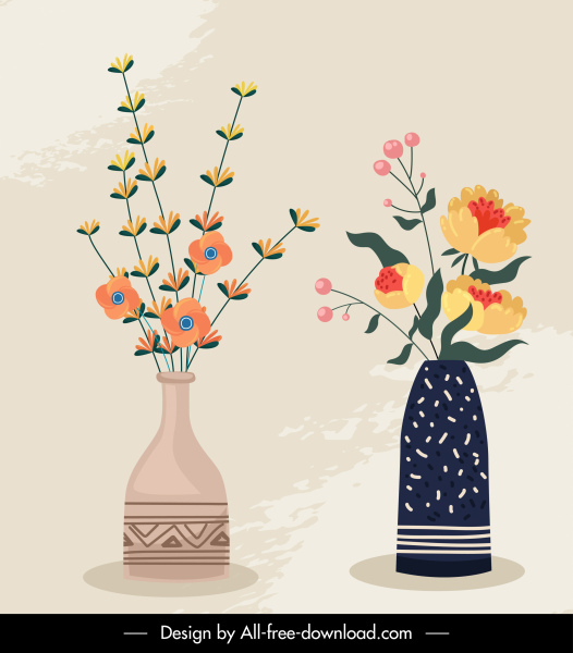 pot bunga dekoratif latar belakang retro datar handdrawn